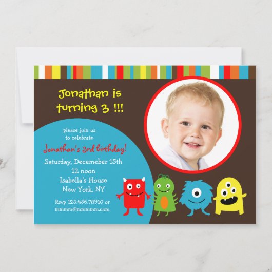 Monsters Birthday Party Invitations with Photo Kaart (Voorkant)