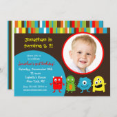 Monsters Birthday Party Invitations with Photo Kaart (Voorkant / Achterkant)