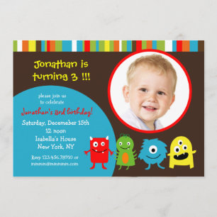 Monsters Birthday Party Invitations with Photo Kaart