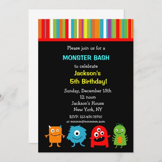 Monsters Birthday-uitnodigingen Kaart (Voorkant / Achterkant)