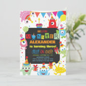 Monsters boy birthday invitation, any age. kaart (Staand voorkant)