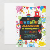 Monsters boy birthday invitation, any age. kaart (Voorkant / Achterkant)