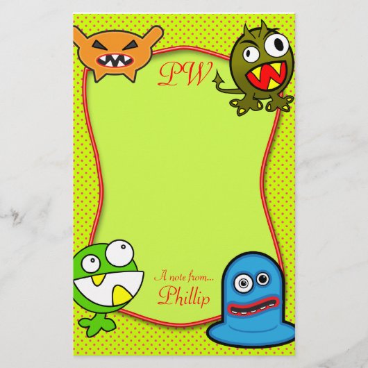Monsters - Een notitie van... Kinder naam Briefpap Briefpapier (Voorkant)