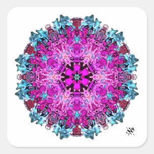 Monsters en bloemen (abstract patroon) v1.1 vierkante sticker