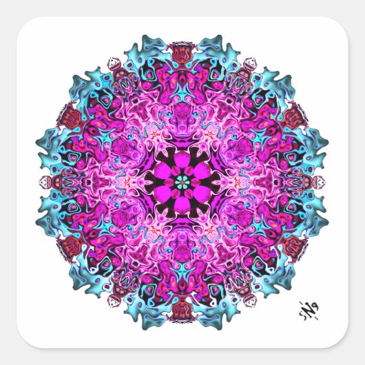 Monsters en bloemen (abstract patroon) v1.1 vierkante sticker (Voorkant)