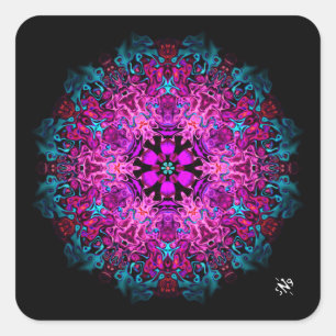 Monsters en bloemen (abstract patroon) v1 vierkante sticker