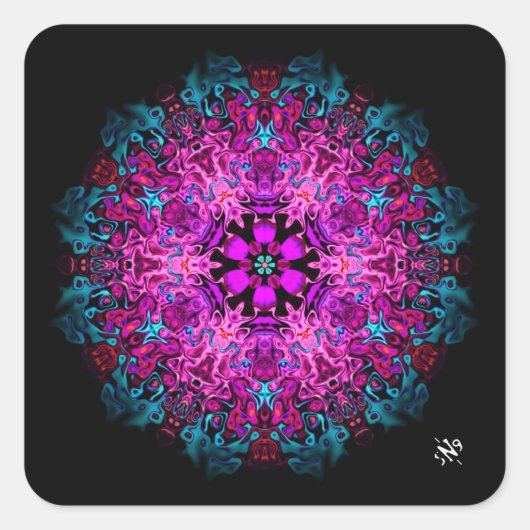 Monsters en bloemen (abstract patroon) v1 vierkante sticker (Voorkant)