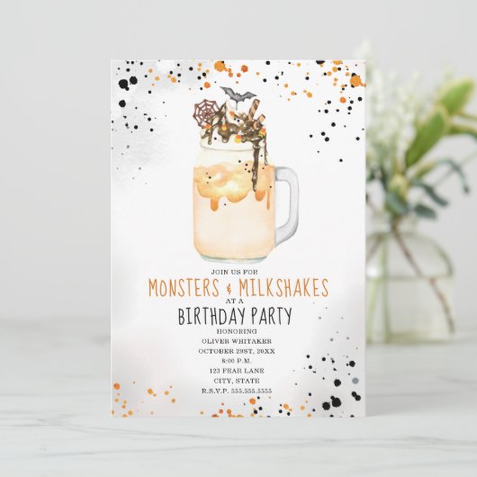 Monsters en Milkshakes Halloween Birthday Party Kaart (Staand voorkant)