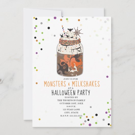 Monsters en Milkshakes Halloween Party Kaart (Voorkant)