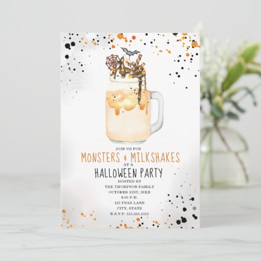 Monsters en Milkshakes Waterverf Halloween Party Kaart (Staand voorkant)