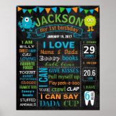 Monsters First Birthday Party chalkboard Poster (Voorkant)