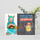 Monsters Foto Waterverf 1e verjaardag Uitnodiging (Staand voorkant)