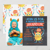 Monsters Foto Waterverf 1e verjaardag Uitnodiging (Voorkant / Achterkant)