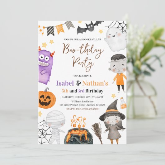 Monsters Halloween dubbele verjaardag Kaart (Staand voorkant)