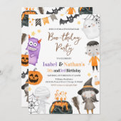 Monsters Halloween dubbele verjaardag Kaart (Voorkant / Achterkant)