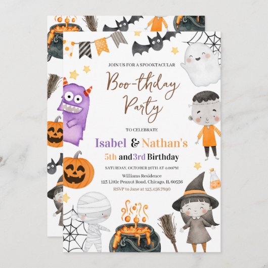 Monsters Halloween dubbele verjaardag Kaart (Voorkant / Achterkant)