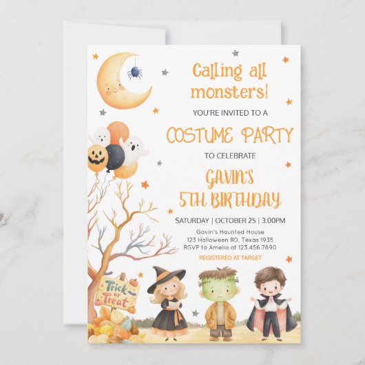 Monsters Halloween Kostuum Verjaardag Kaart (Voorkant)