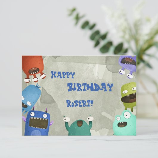 Monsters Happy Birthday kind Wenskaart Kaart (Staand voorkant)