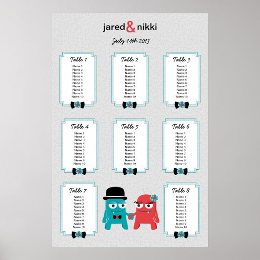 Monsters in Love Wedding Table Plan Poster (Voorkant)