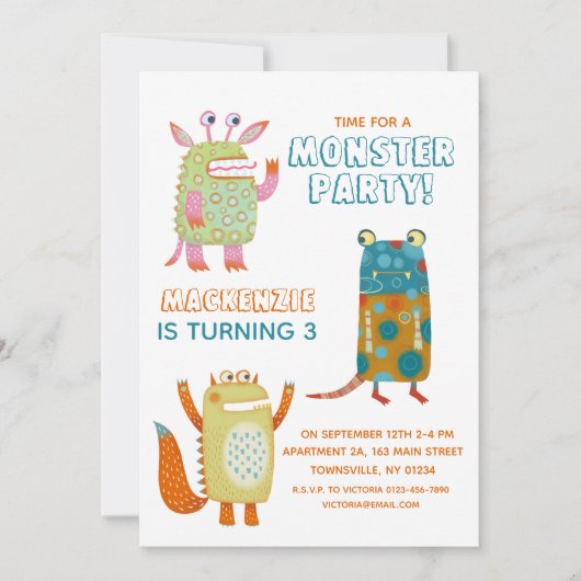 Monsters Jongens Kids Verjaardagsfeestuitnodiging Kaart (Voorkant)