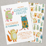 Monsters Jongens Kids Verjaardagsfeestuitnodiging Kaart<br><div class="desc">Tijd voor een monsterfeest! Een leuk stel schattige kleine monsters,  klaar om aan te passen met de naam,  leeftijd en feestdetails van uw kind. Geweldig voor elke leeftijd jongen of meisje,  of zelfs voor Halloween. De achterkant heeft een bijpassend monsterpatroon.</div>