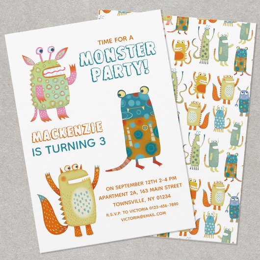 Monsters Jongens Kids Verjaardagsfeestuitnodiging Kaart