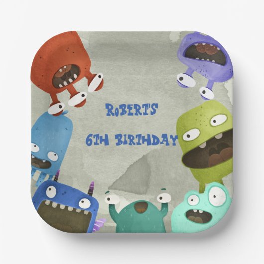 Monsters kinderen Birthday Papieren Bordje (Voorkant)