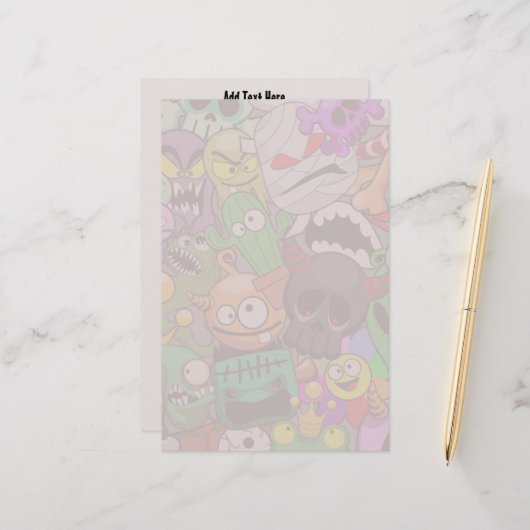 Monsters Leuke Karakters Halloween Patroon Briefpapier (Voorkant / Achterkant in situ)