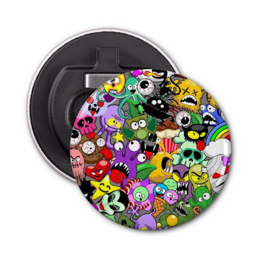 Monsters Leuke Karakters Halloween Patroon Button Flesopener (Voorkant)