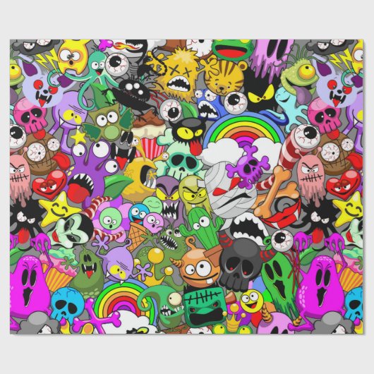 Monsters Leuke Karakters Halloween Patroon Cadeaupapier (Vlak)