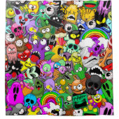 Monsters Leuke Karakters Halloween Patroon Douchegordijn (Voorkant)