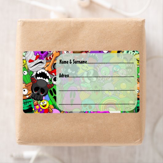 Monsters Leuke Karakters Halloween Patroon Etiket (Insitu)