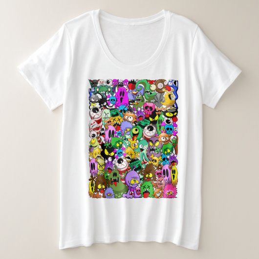 Monsters Leuke Karakters Halloween Patroon Grote Maat T-shirt (Design voorkant)