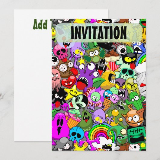 Monsters Leuke Karakters Halloween Patroon Kaart (Voorkant / Achterkant)