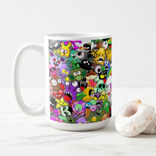 Monsters Leuke Karakters Halloween Patroon Koffiemok (Met donut)