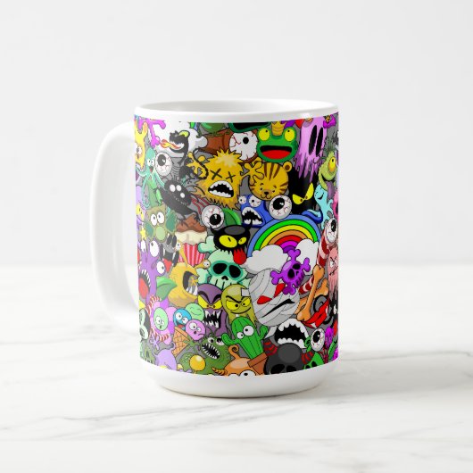 Monsters Leuke Karakters Halloween Patroon Koffiemok (Voorkant links)