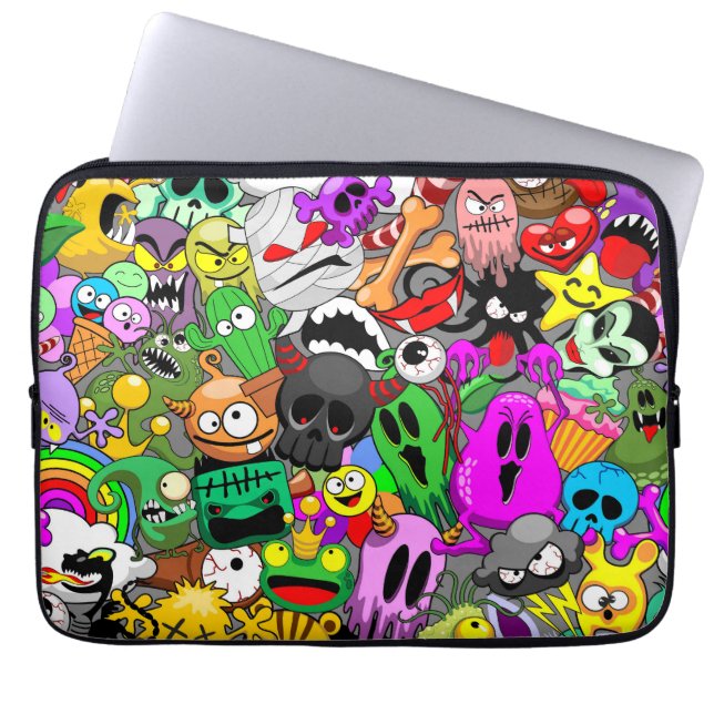 Monsters Leuke Karakters Halloween Patroon Laptop Sleeve (Voorkant)