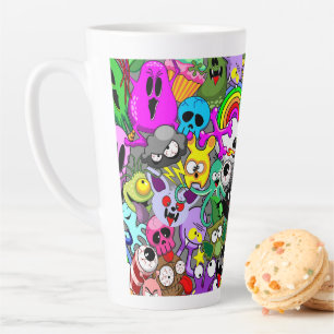 Monsters Leuke Karakters Halloween Patroon Latte Mok