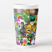 Monsters Leuke Karakters Halloween Patroon Latte Mok (Voorkant)