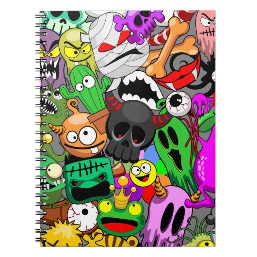 Monsters Leuke Karakters Halloween Patroon Notitieboek (Voorkant)