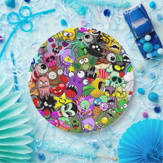 Monsters Leuke Karakters Halloween Patroon Papieren Bordje (Feest)