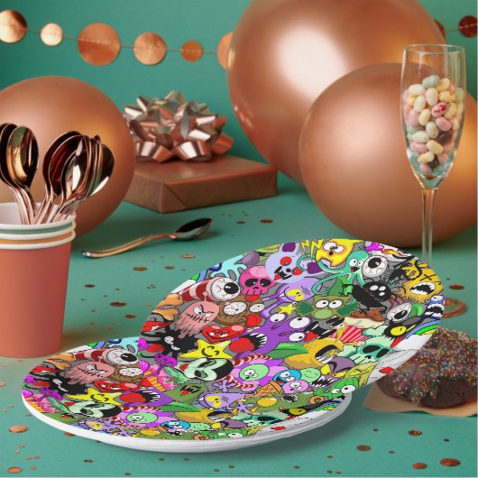 Monsters Leuke Karakters Halloween Patroon Papieren Bordje (Multi)