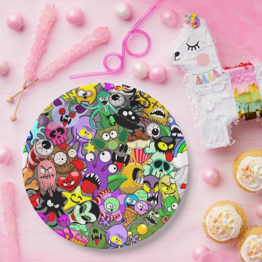 Monsters Leuke Karakters Halloween Patroon Papieren Bordje (Feest)