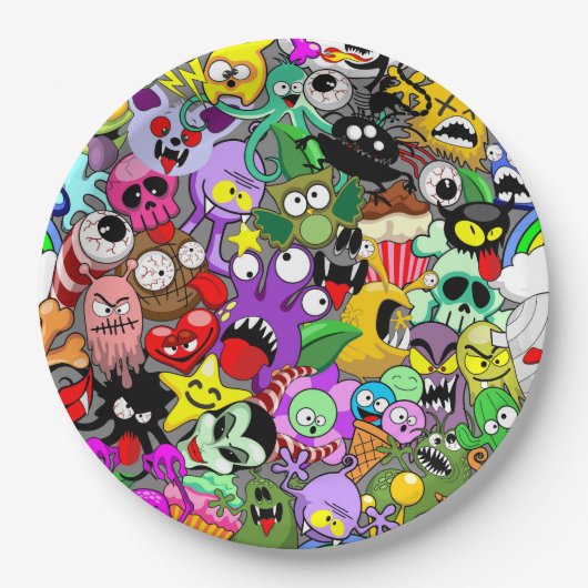 Monsters Leuke Karakters Halloween Patroon Papieren Bordje (Voorkant)