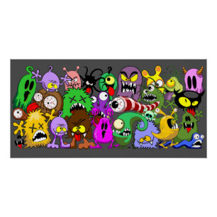 Monsters Leuke Karakters Halloween Patroon Perfect Poster
