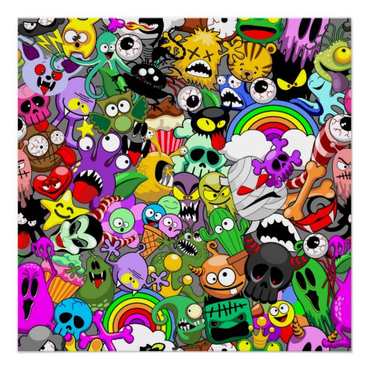 Monsters Leuke Karakters Halloween Patroon Perfect Poster (Voorkant)