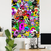 Monsters Leuke Karakters Halloween Patroon Poster (Thuiskantoor)