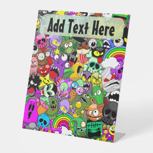 Monsters Leuke Karakters Halloween Patroon Reclamebord Met Voetstuk (Voorkant)