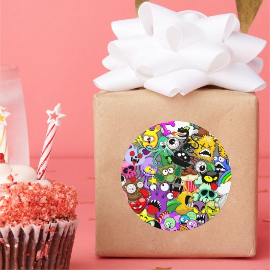 Monsters Leuke Karakters Halloween Patroon Ronde Sticker (Feest)