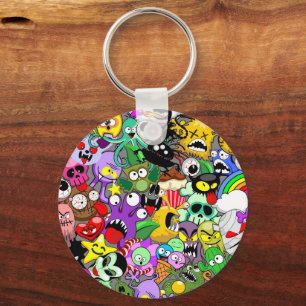 Monsters Leuke Karakters Halloween Patroon Sleutelhanger